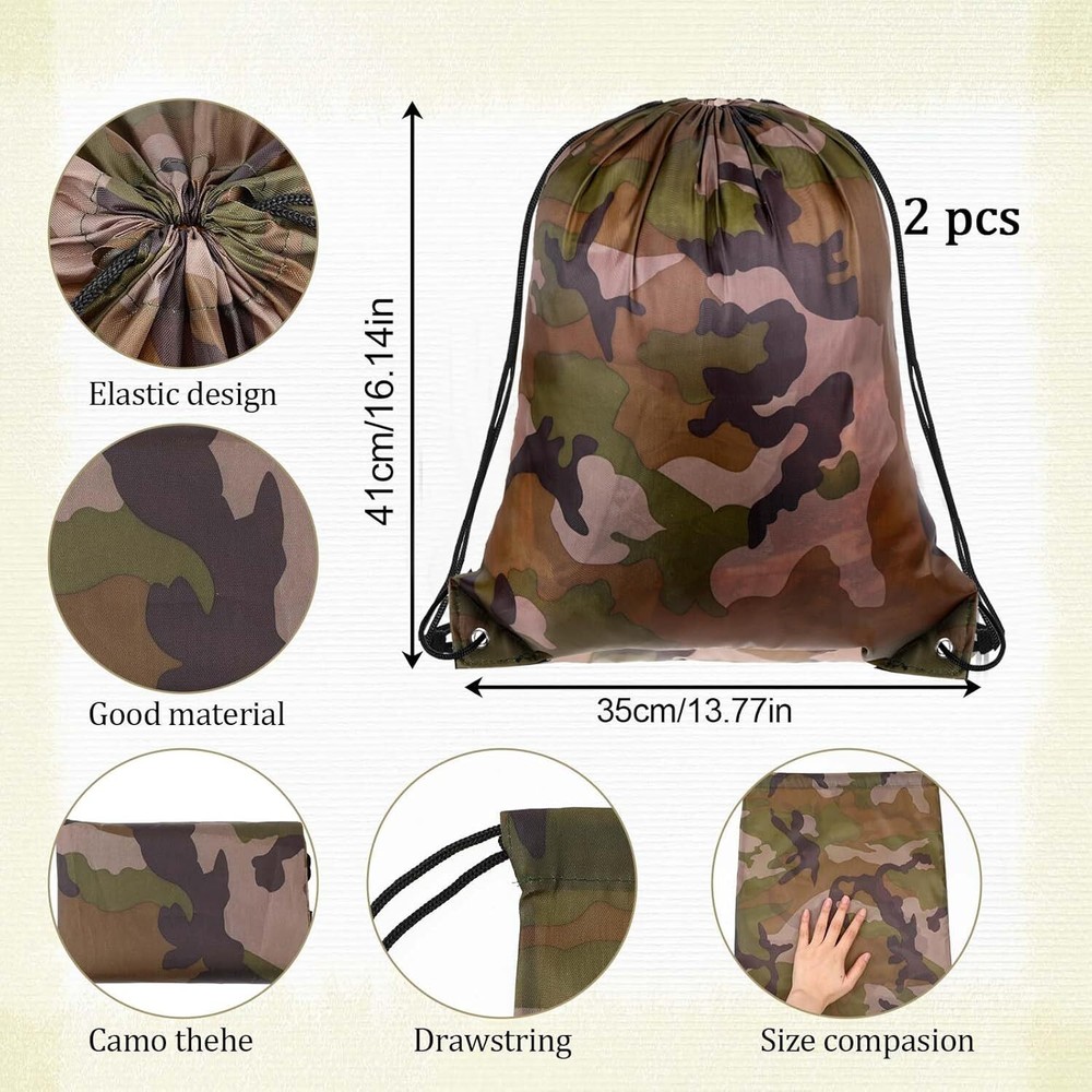 Camo Bag Drawstring Backpack 2PCS Draw String 13.8 × 16.5 Inch...