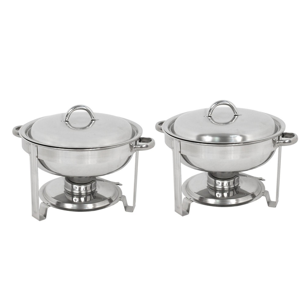 Buffet Set 2 Round 5QT Chafing Dish + 2 8QT Rectangular Chafers Stainless Steel