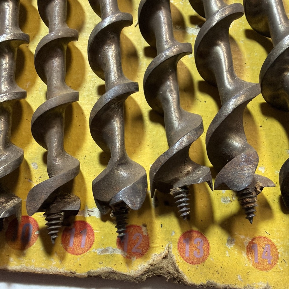 Vintage Irwin The Original Solid Center Auger Drill Bit Metal Display + 13 Bits