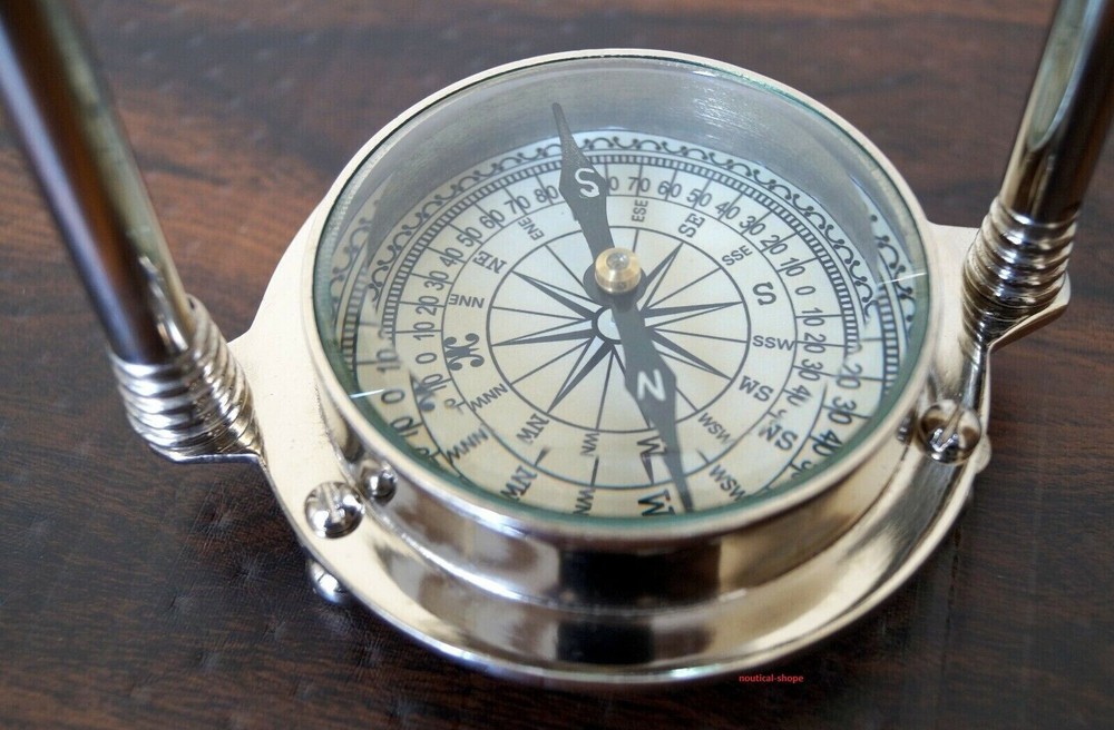 Clock Antique 10" Nautical Clock With Base Compass Desktop Clock Christmas Decor