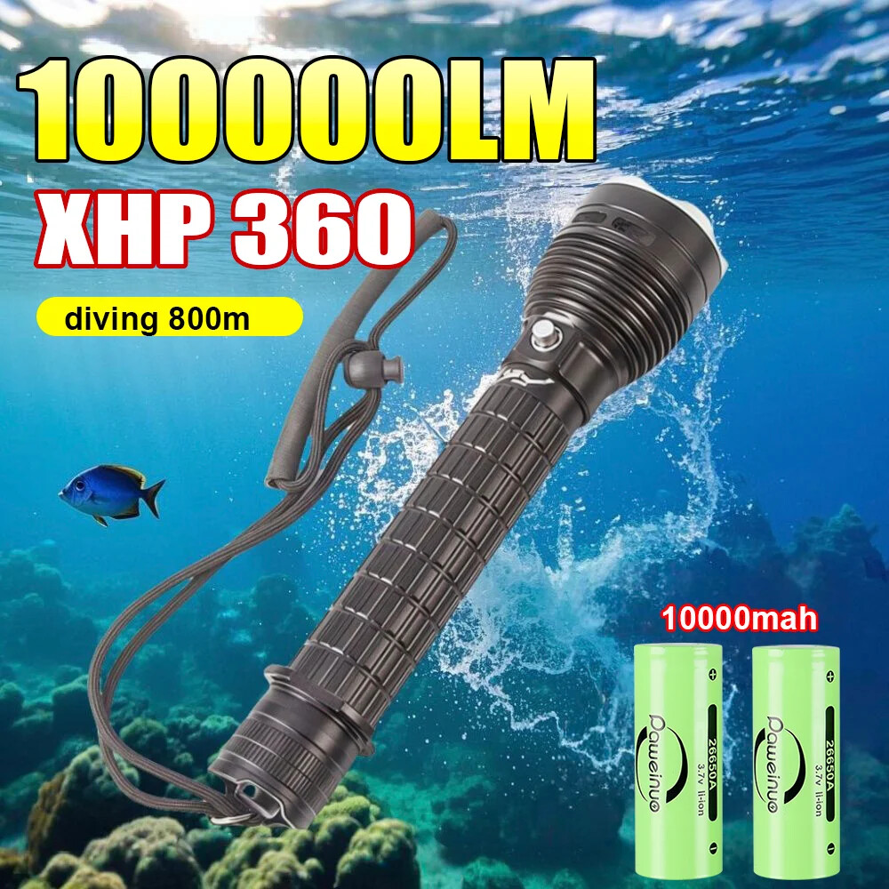 Powerful 300000LM Strong Light LED Diving Flashlight Professional Diving Torch