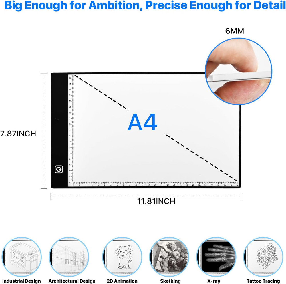 A4 LED Light Box for Tracing and Drawing - Ultra Thin Adjustable Light Table,...