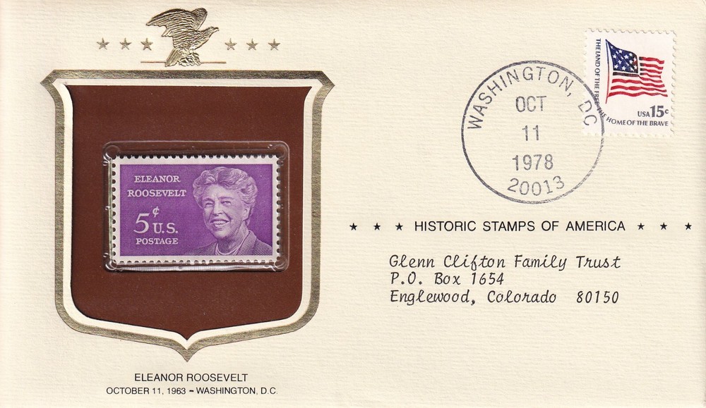 STAMP US SCOTT 1236 & 1597 "Eleanor Roosevelt" 5 CENT 1963 MNH STAMP IS REAL