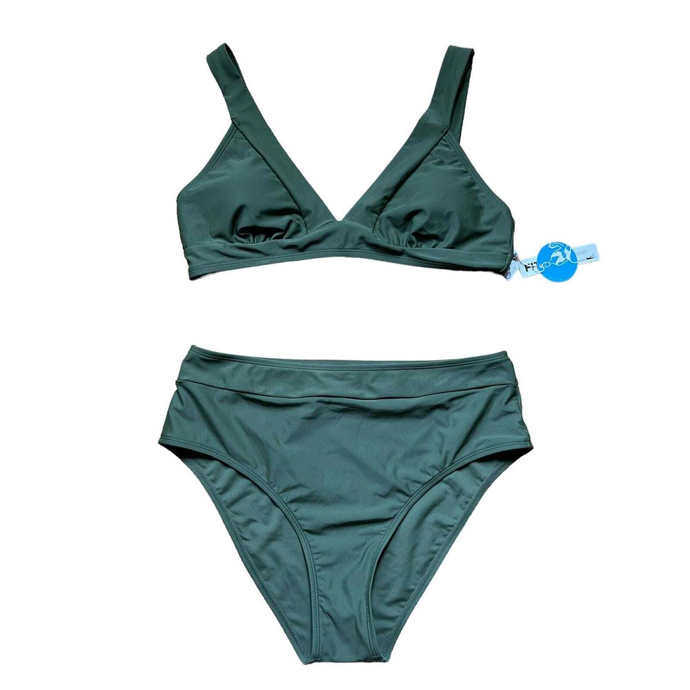 HUNTER GREEN "HIGH WAISTED" 2 PIECE BIKINI-BNWT-SUPER FLATTERING!