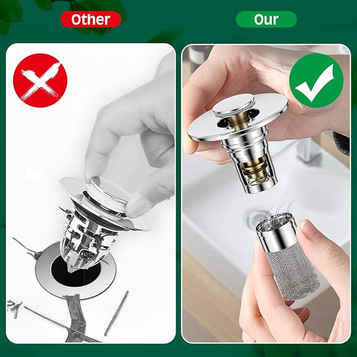 2 Pcs Bathroom Sink Stopper Hair Catcher Bathroom Pop Up Sink Drain Filter