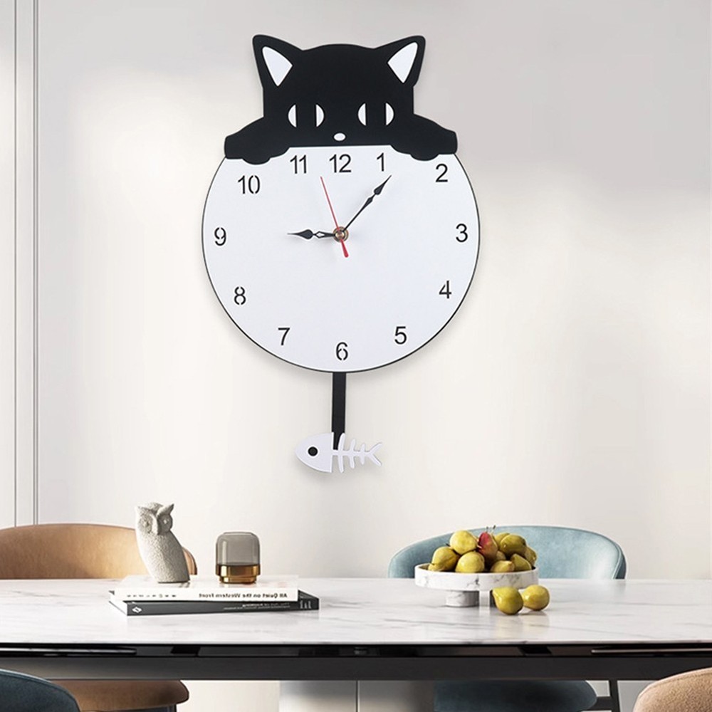 Charming Black Cat Wall Clock in Acrylic for Practical Time Management