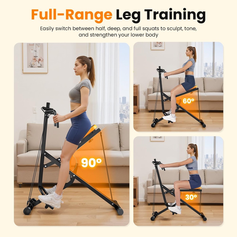 Squat Machine for Home Workout, Foldable Squat Assist & Row Trainer with LCD ...