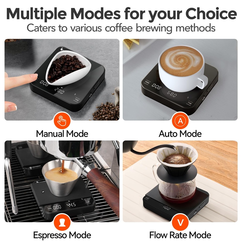 Rechargeable Mini Coffee Scale with Timer 2kg/0.1g Precision Espresso Scale