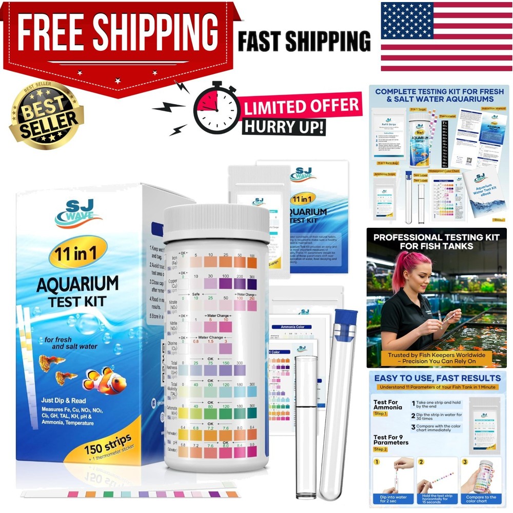 Essential Fish Tank Water Tester - 11 Parameters, 150 Strips & Temperature Check