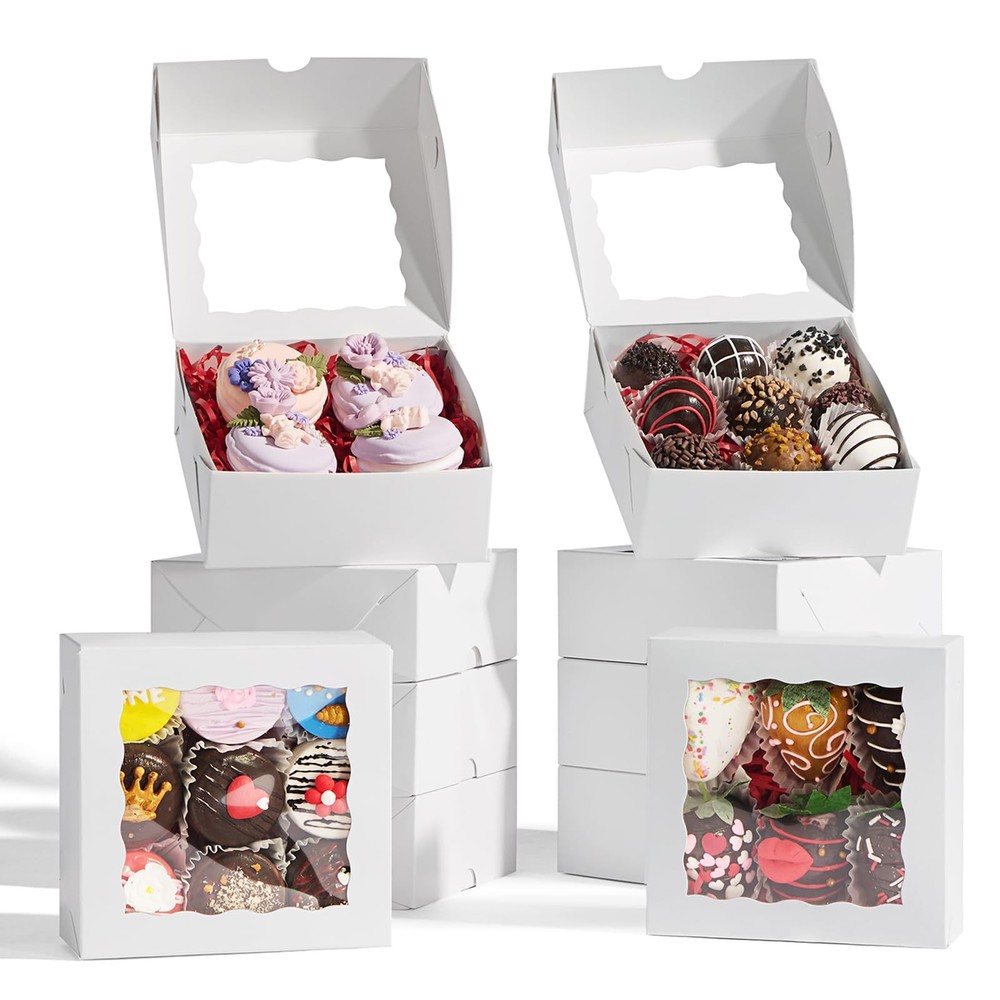 50pcs small bakery boxes 5x5x2 inches white candy cookie boxes with window tr...