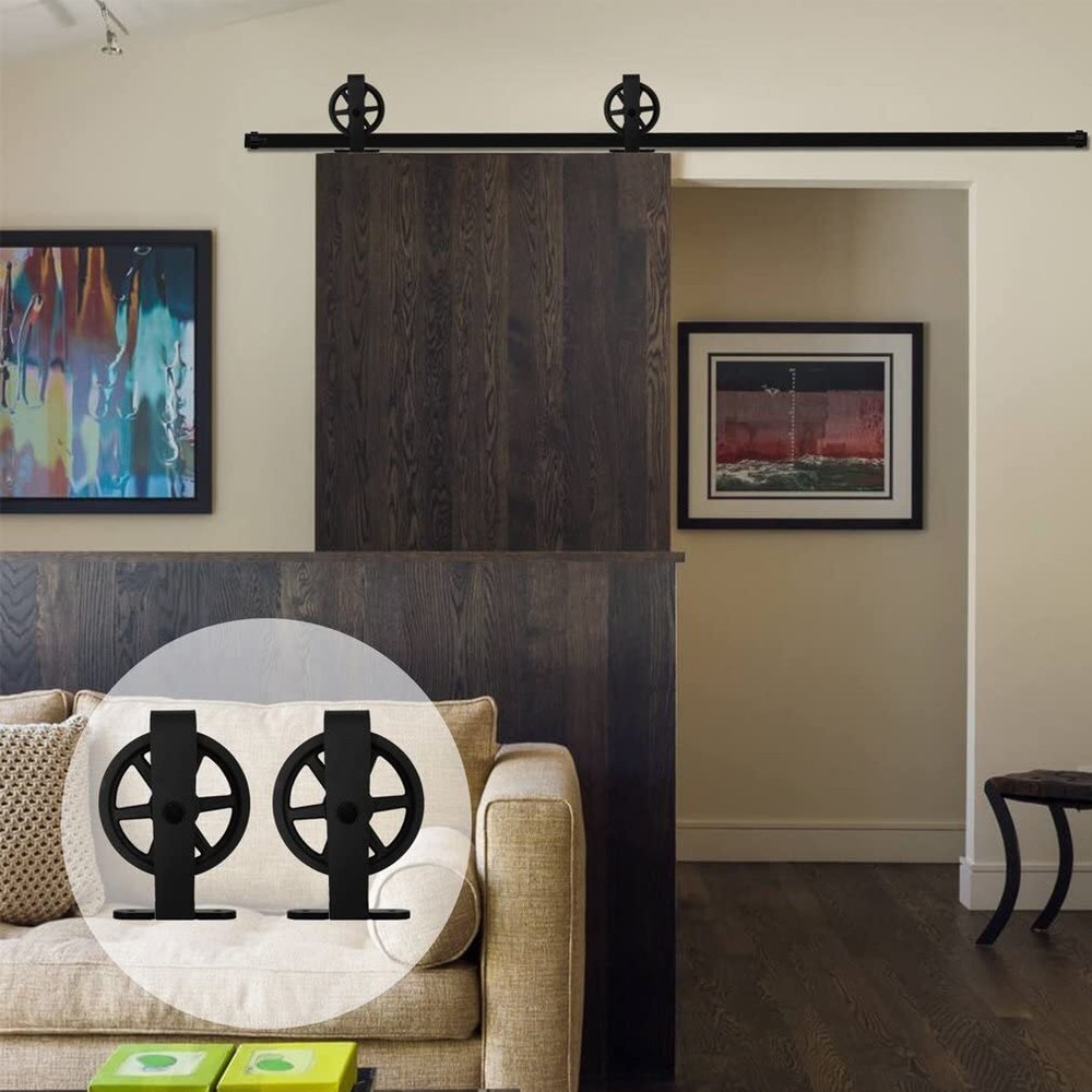 CCJH 4-20FT Sliding Barn Door Hardware Basic Black Roller Kit Single/Double Door