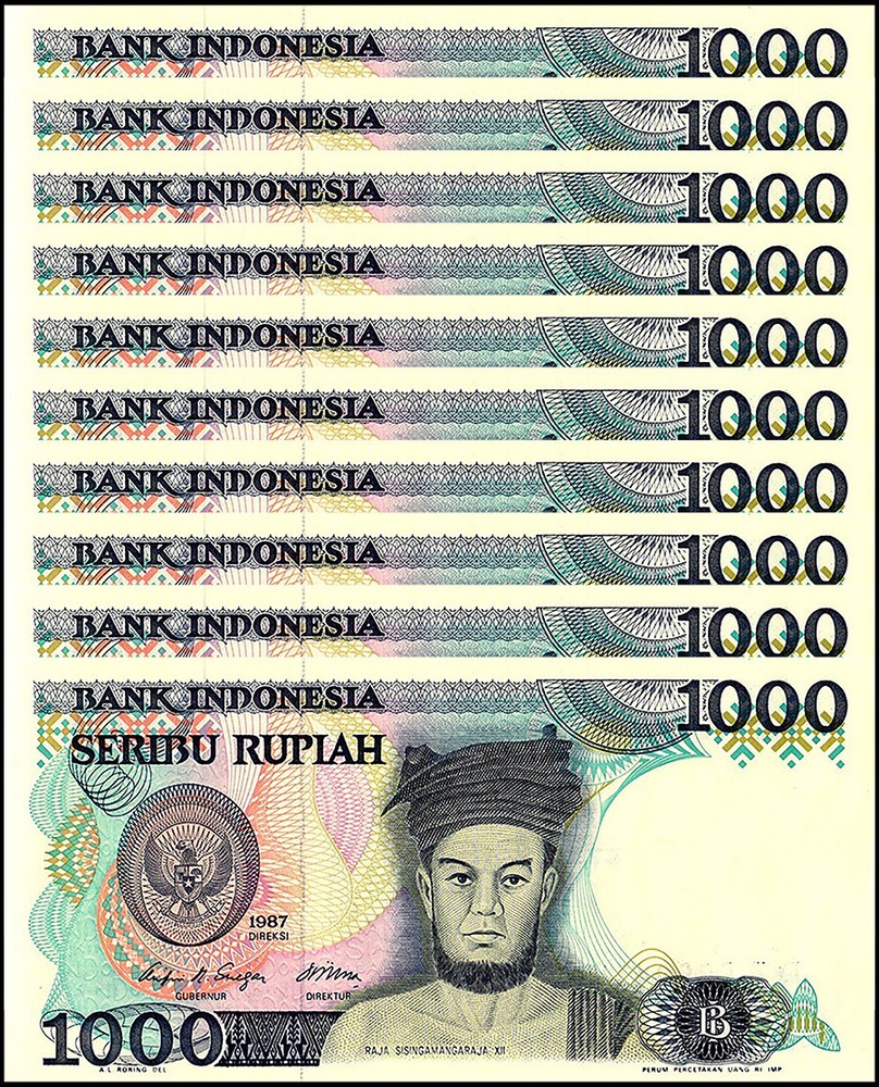 Indonesia 1000 Rupiah, 1987, P-124, UNC X 10 PCS