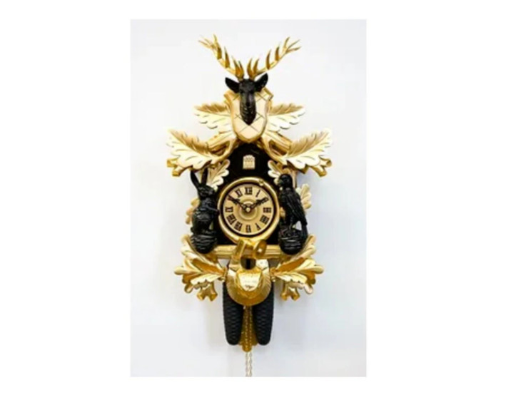 Black Gold Cuckoo Clock with Deer Head, Deer Cuckoo Clock, Handmade Cuckoo Clock