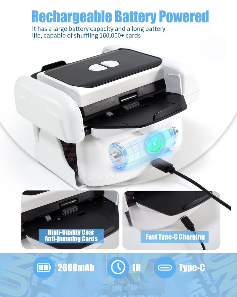 Automatic Card Shuffler for 1–2 Decks, Rechargeable Card Shuffler Machine wit...