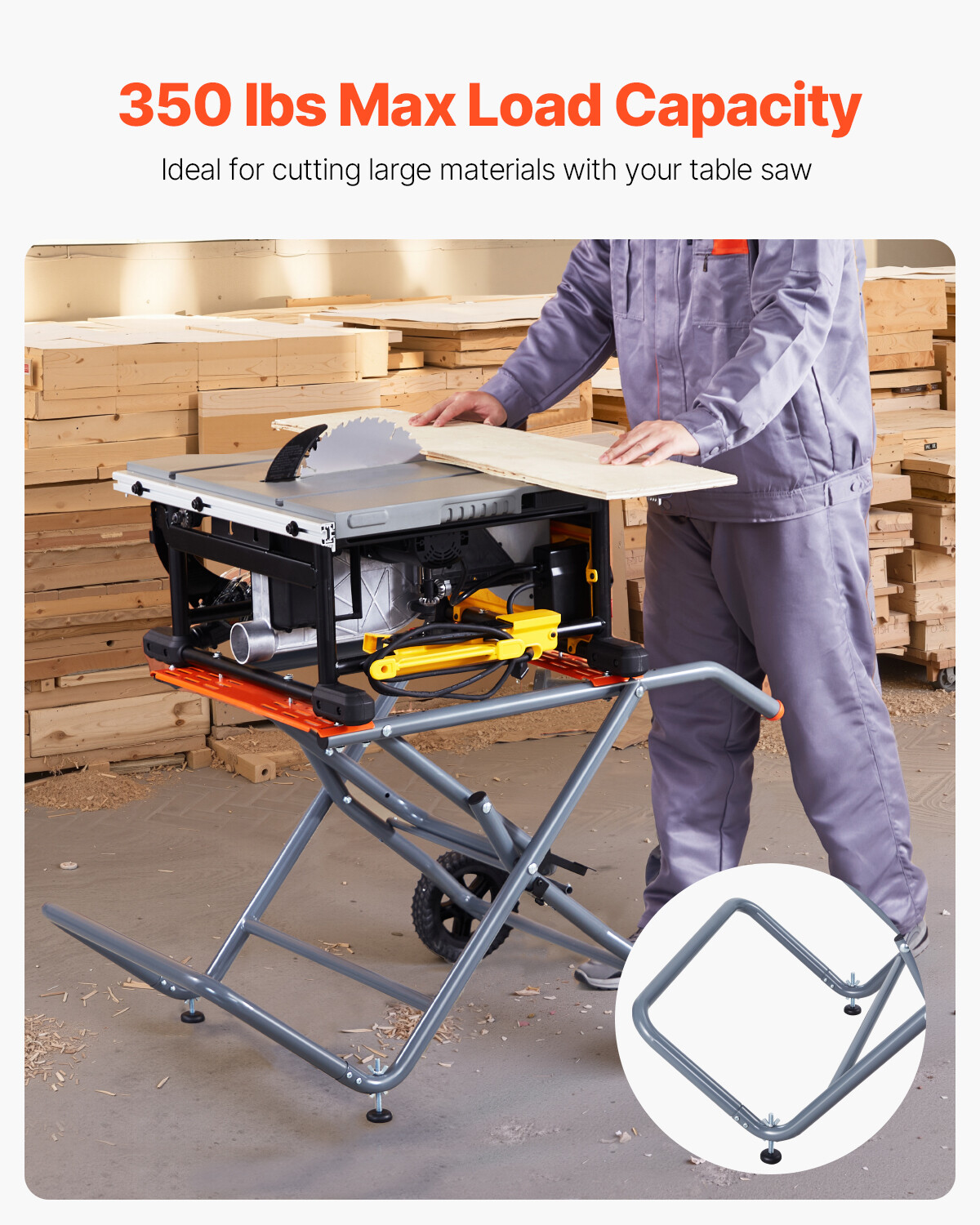 Portable Table Saw Stand with Wheels 350 lbs Load Capacity Rolling Foldable