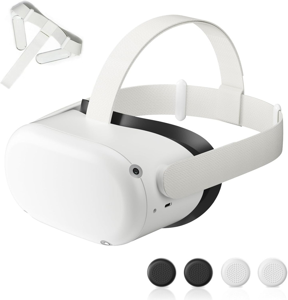 Original Replacement Head Strap for Meta Quest 2 Headset, with 2 Pair Thumb Grip
