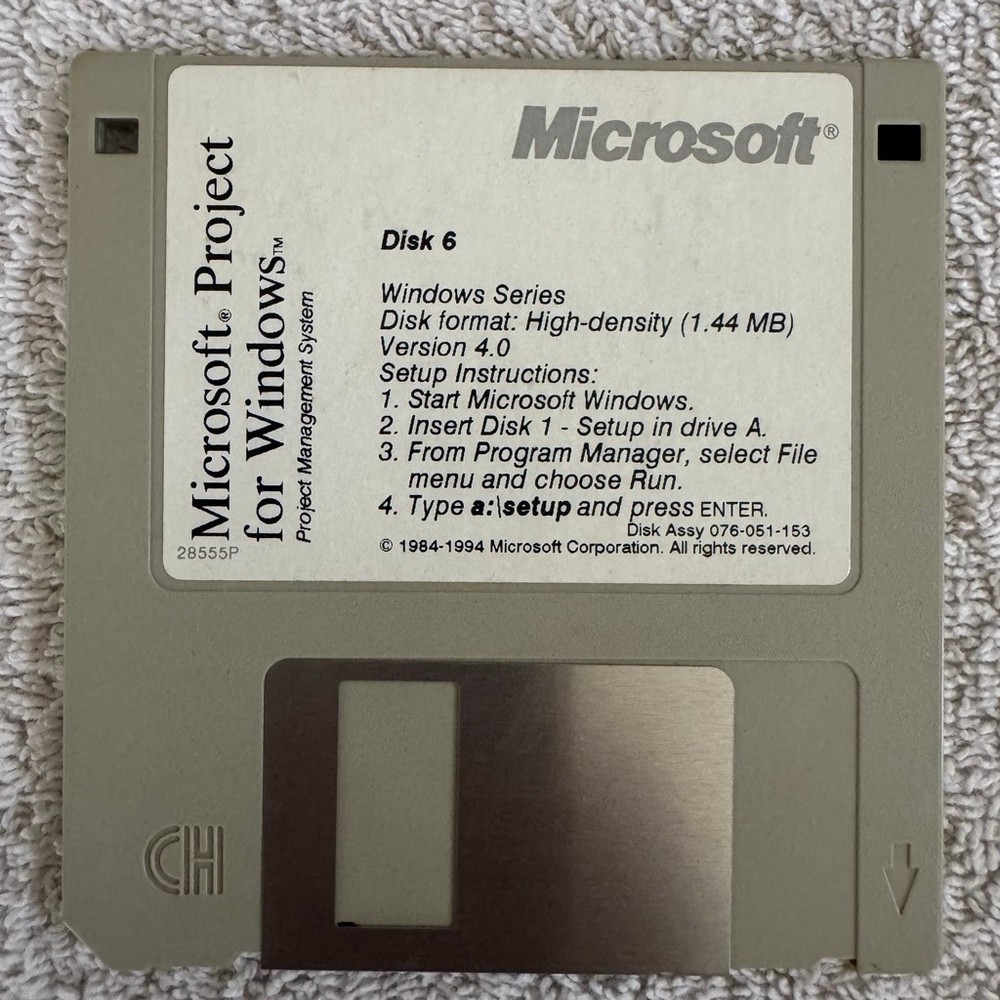 Microsoft Project for Windows 3.1 3.5” Floppy Disk Set Disks 1-6 Untested