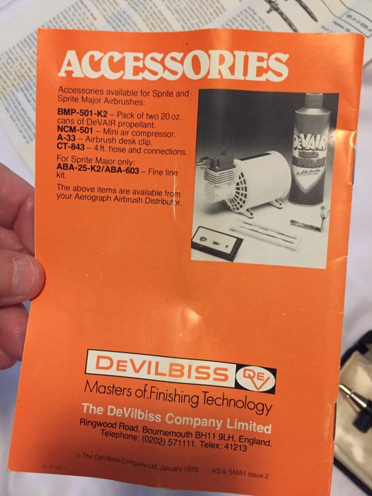 Devilbiss Aerograph Sprite Major Airbrush with Instruction Manual