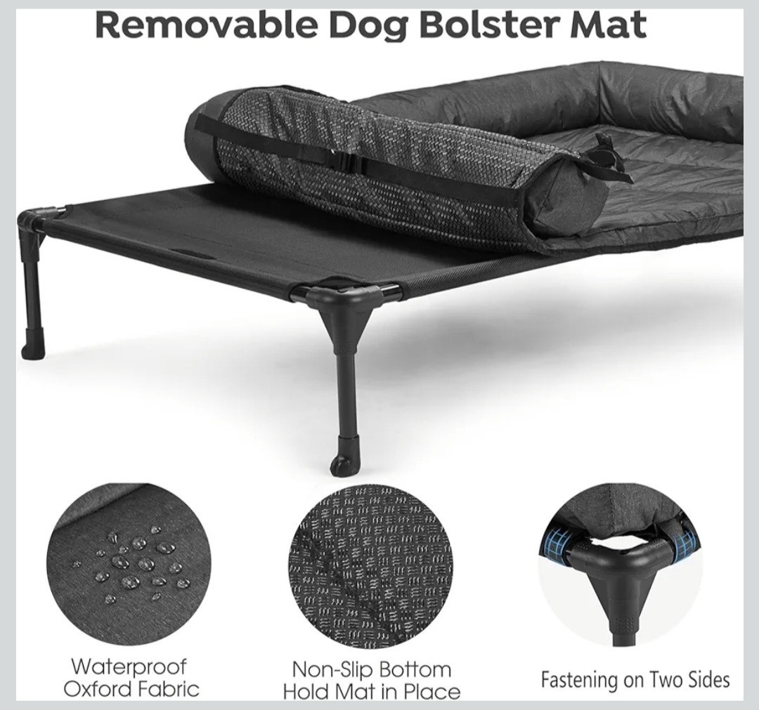 Veehoo Cooling Elevated Dog Bed Add Removable Waterproof Bolster Cushion Mat,...