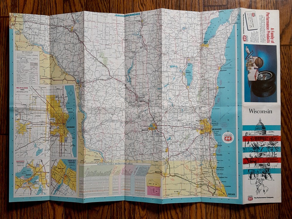 Vintage 1971 ' Phillips 66 ' Wisconsin Map