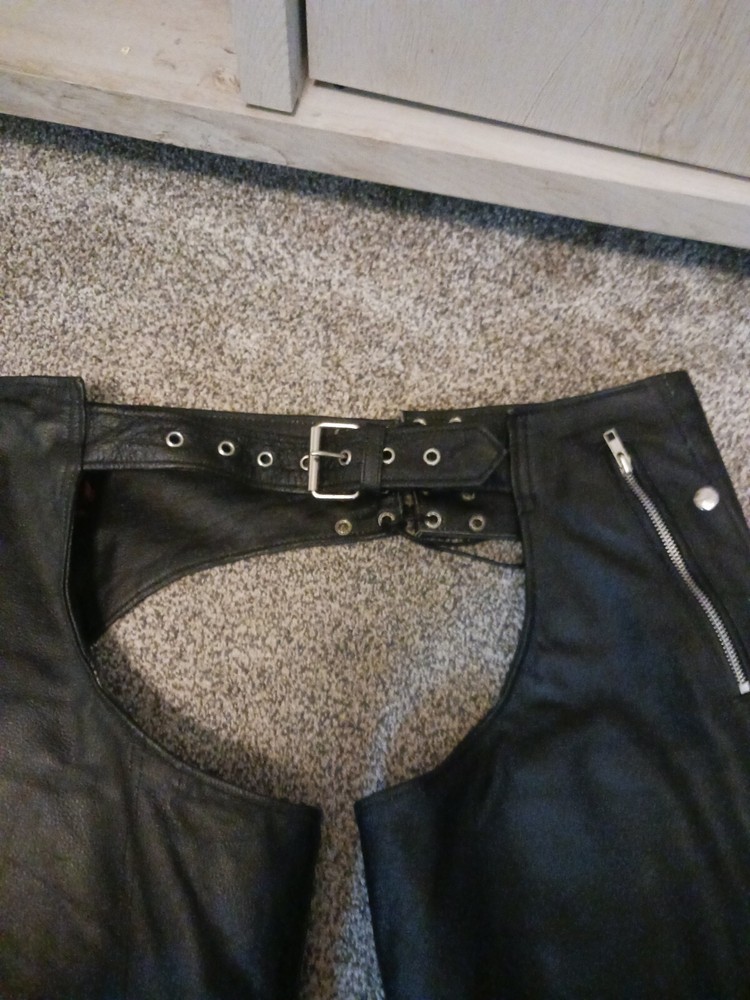 Vintage Interstate Leather Chaps Biker Motorcycle Unisex Black Medium