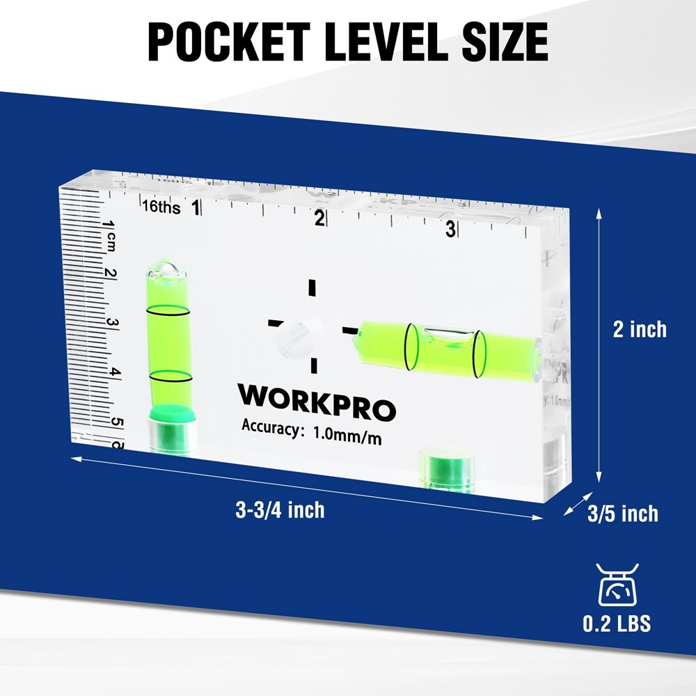 WORKPRO Small Level 3-3/4-inch Mini Level Tool Magnetic Level 2 Bubbles 90°/180°