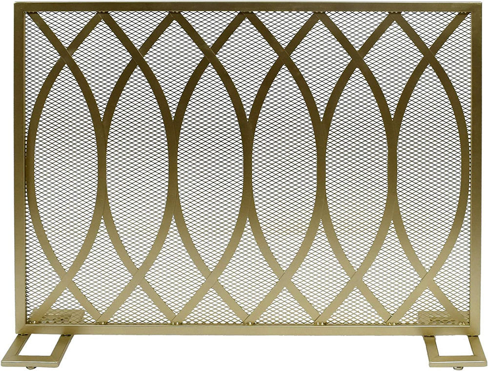 Junior Modern Single Paneliron Firescreen, Gold Finish