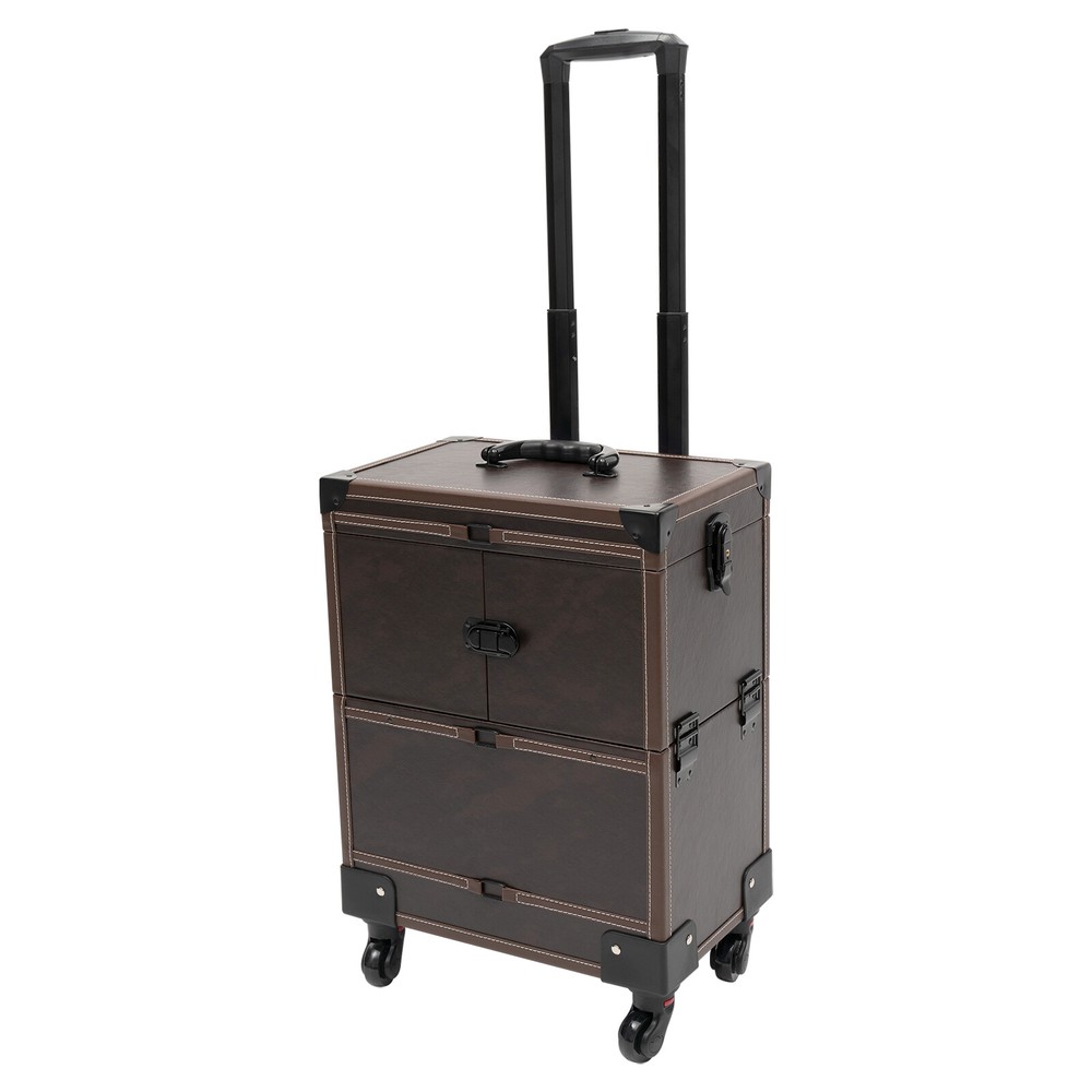 Rectangular Rolling Makeup Train Case Trolley Cosmetic Organizer Box with Mirror