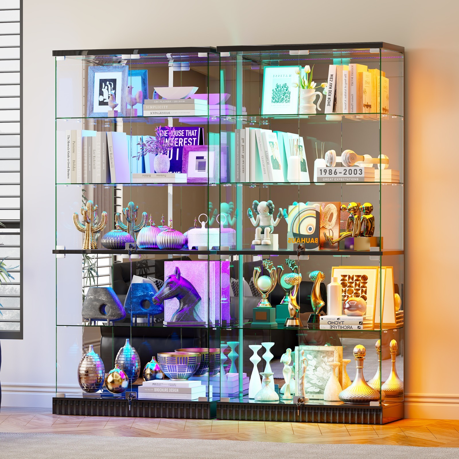 Gurexl Glass Display Cabinet - Curio Cabinets with RGB Lights for Collectibles