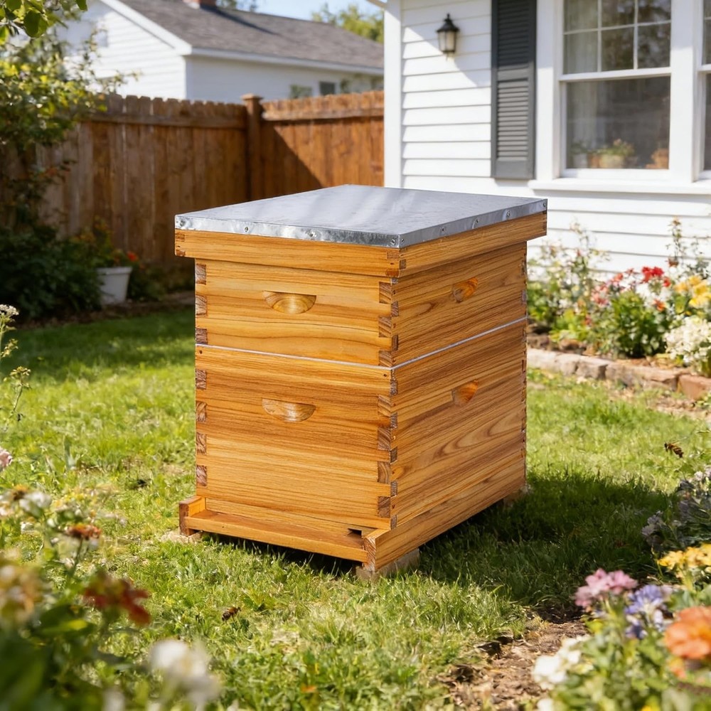 8-Frame Beehive Complete Bee Hive Boxes Starter Kit Dipped in Beeswax Include...