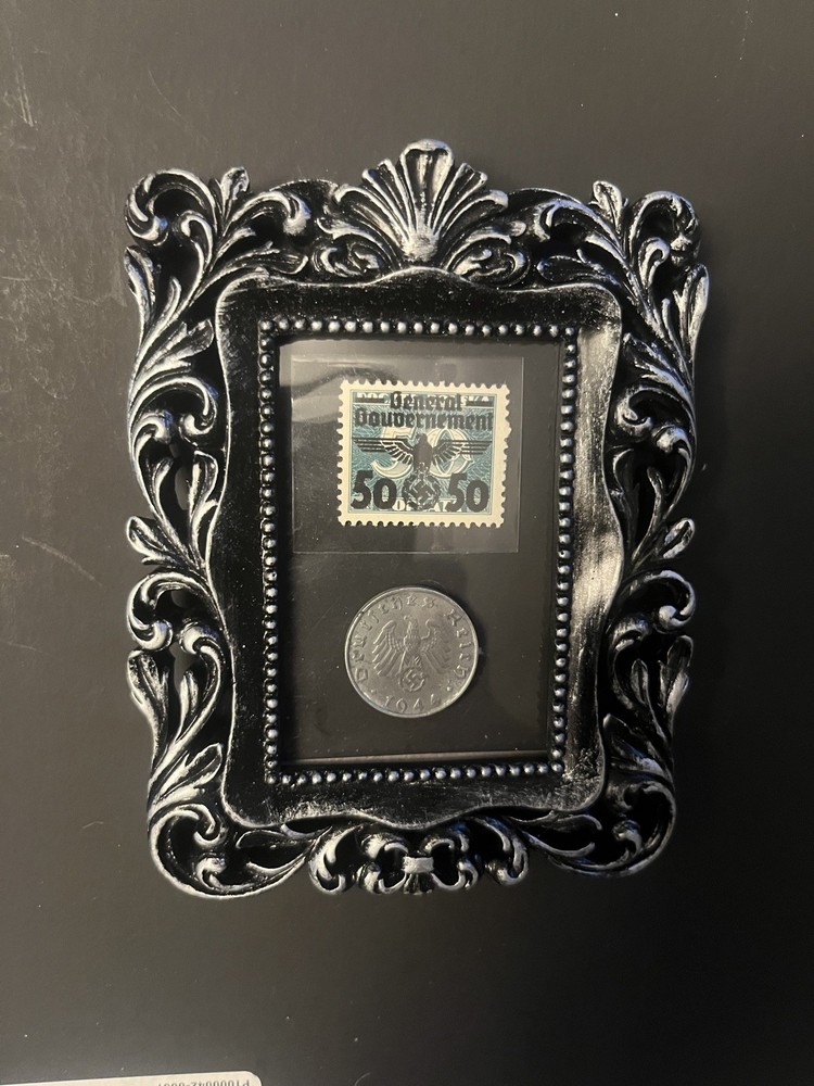 Framed WWI, German postage stamp, and Coin #2