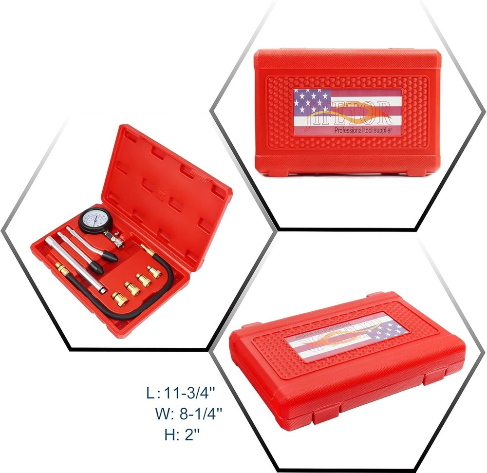 Professional Engine Compression Tester Gauge Kit with Universal Adapters - 9PCS