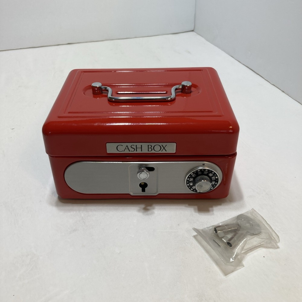Cash Box Red Metal Locking With Keys & Removeable Tray