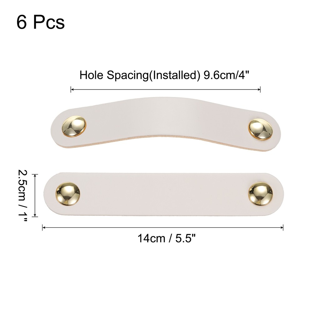 6 Packs Leather Drawer Pulls Double Hole Knobs, Cream/Gold(Hole Spacing:96mm)