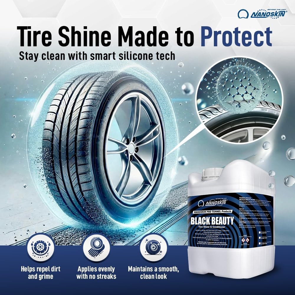 5 Gallon Tire Shine & Conditioner Water Repellent UV Resistant Nanoskin Black