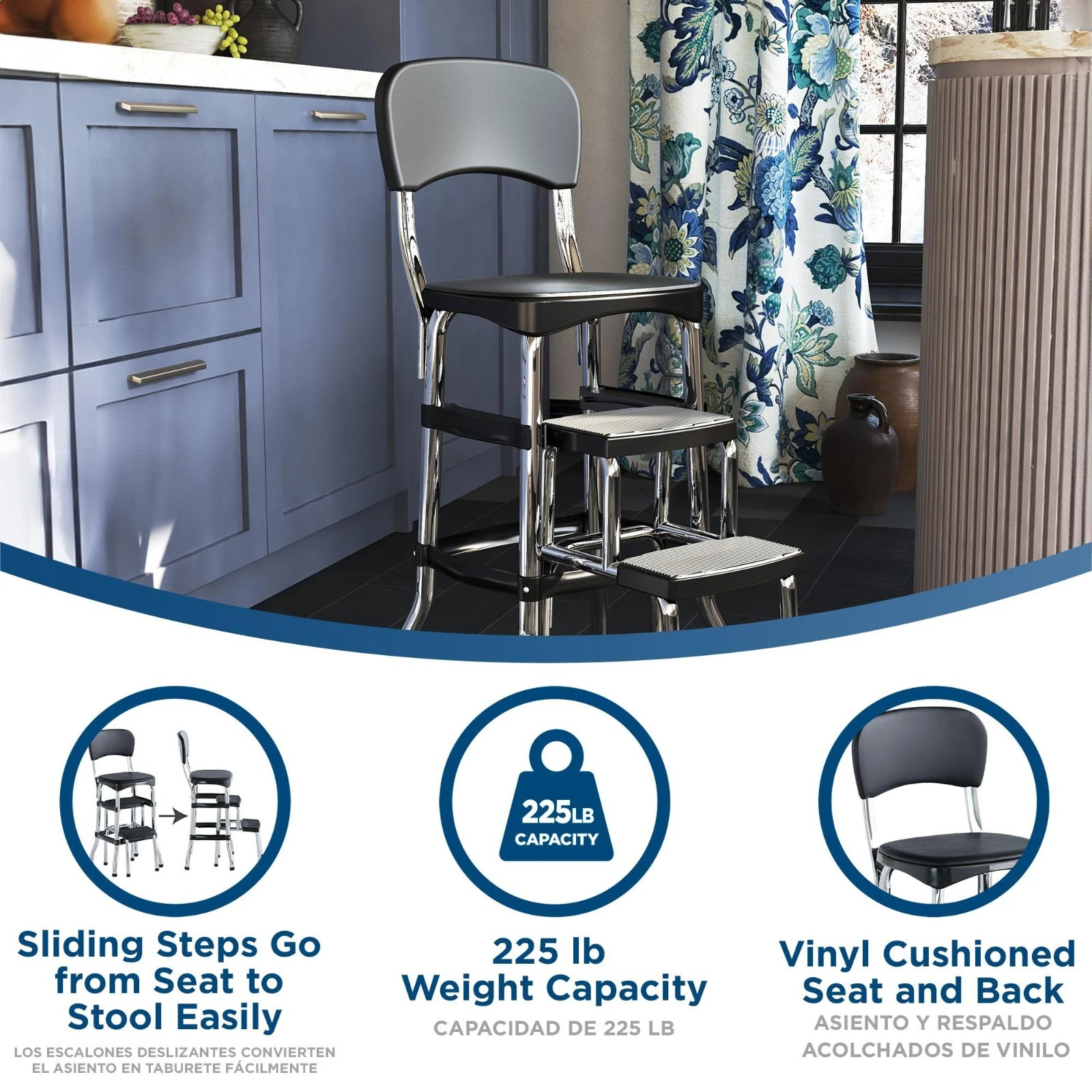 Retro Counter Chair / Step Stool - Black