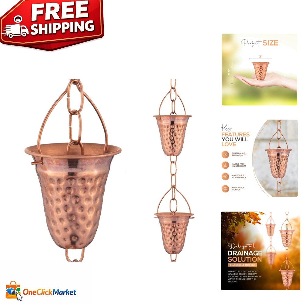Charming Copper Bell Rain Chain - 6.5’ Elegant Drainage Solution for Gardens