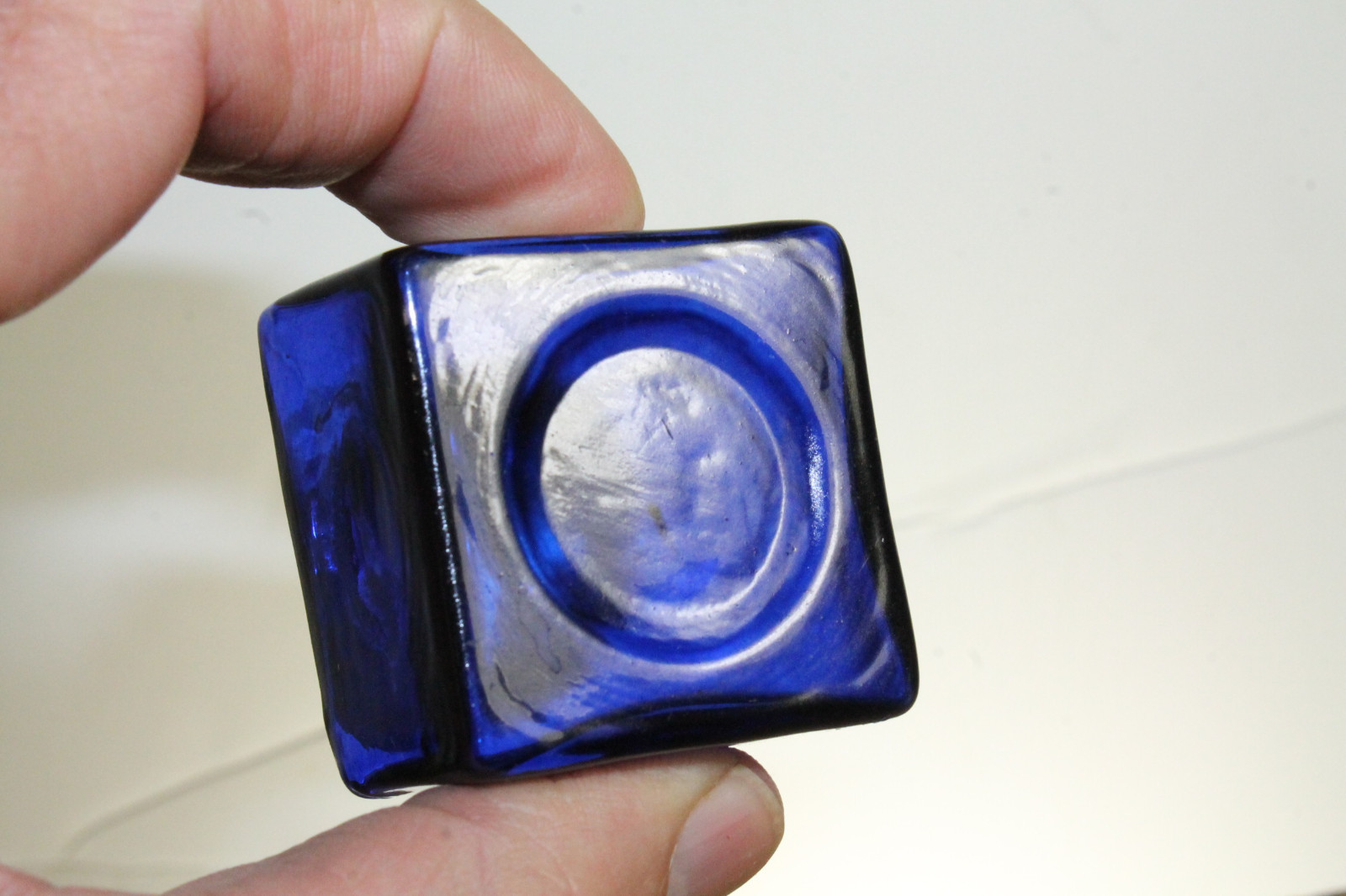 Vintage Antique Style Square Cobalt Blue Glass Inkwell Bottle ink