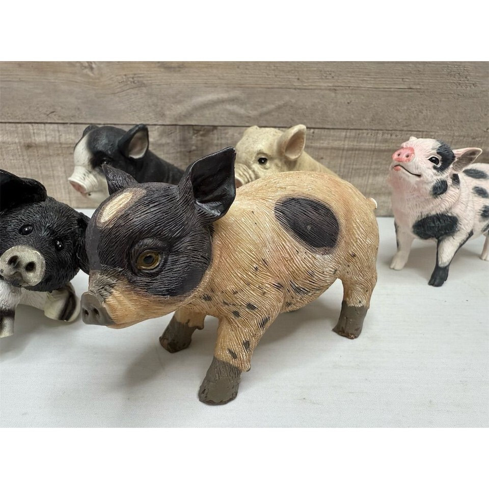 Gerson Farmhouse Pig Figurines Set of 5 Rustic Country Decor Multicolor
