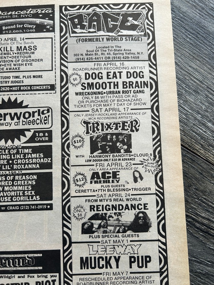 KISS Concert Ad Advert ACE FREHLEY Tour Apr 23 1993 Rage Club NY Vintage Kiss C