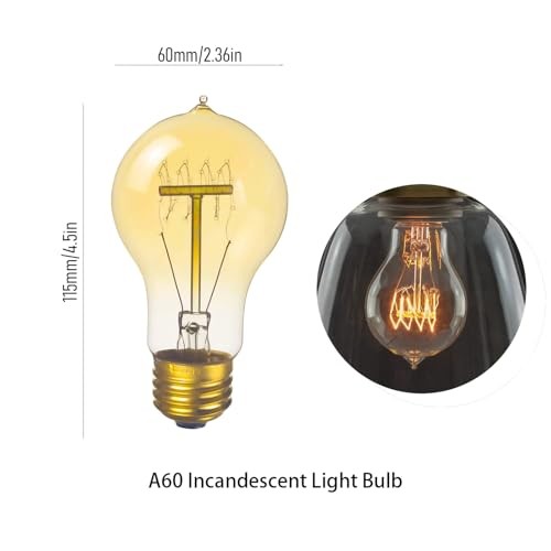 Incandescent Light Bulbs, Vintage Dimmable E26 Bulb,A60 Warm Light Bulbs 60