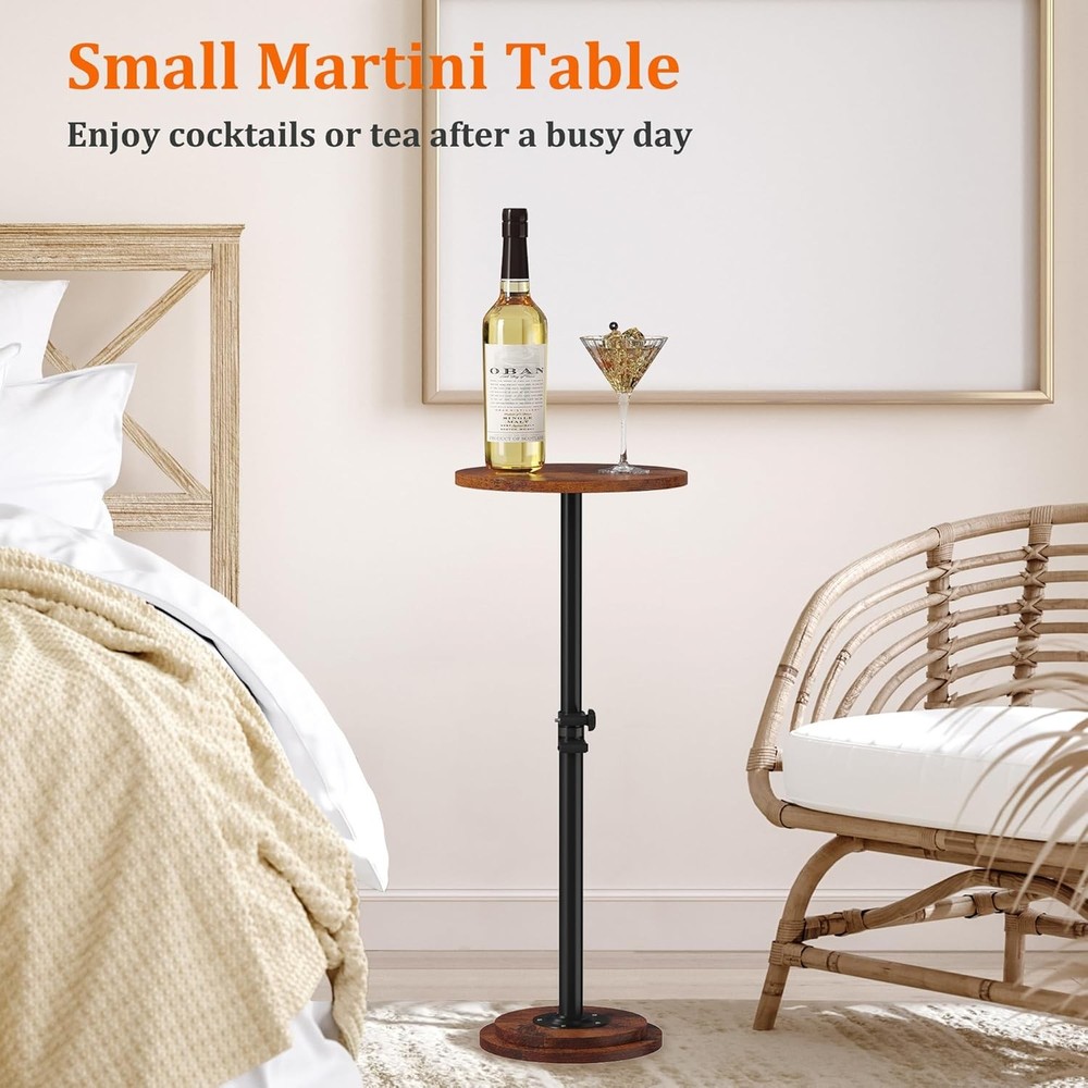 Drink Table Small Round Side Table 360° Swivel Height Adjustable Small Spaces