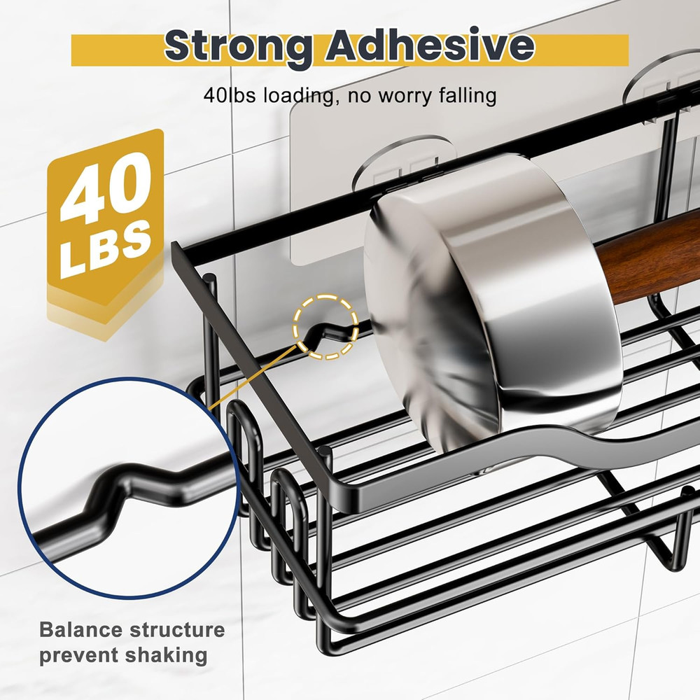 3-Pack Shower Caddy with Soap Holder, Adhesive Rustproof No-Drill Strudy Loading