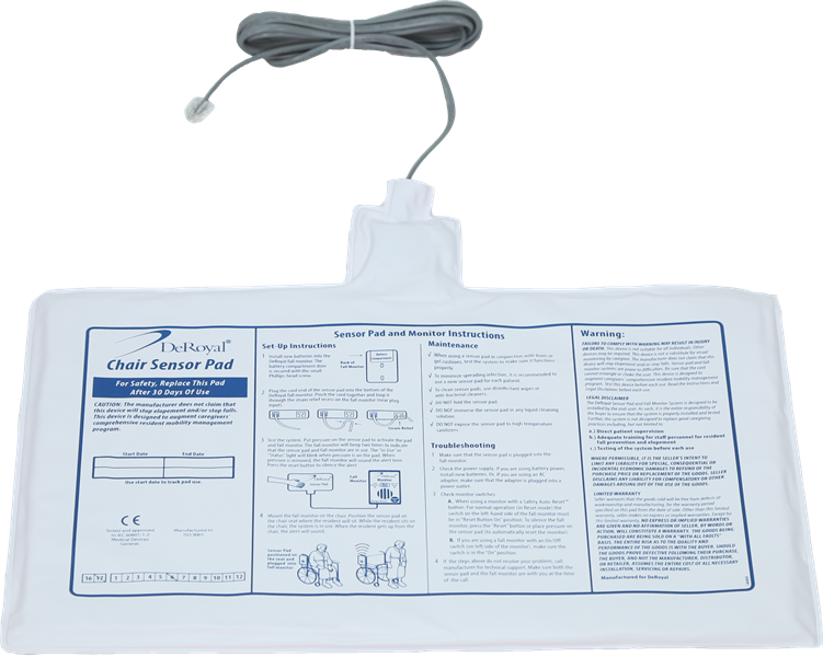 *1-Pack* DeRoyal Weight-Sensitive Chair Sensor 15" x 10" Pad M2200-CP-CS