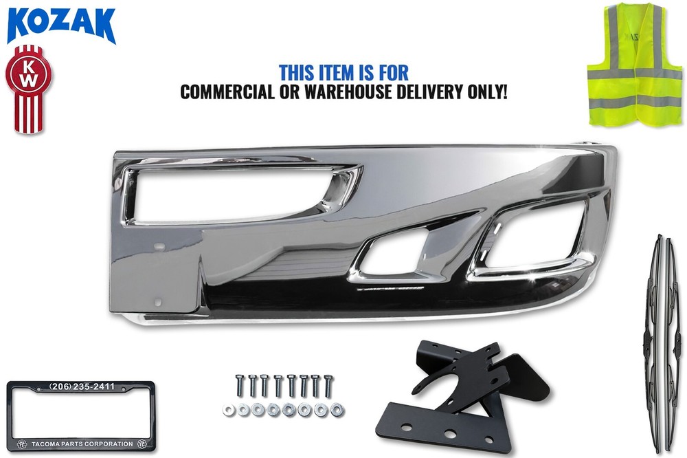 Chrome Bumper Extension Corner Left (Driver Side) + Bracket Kenworth T660