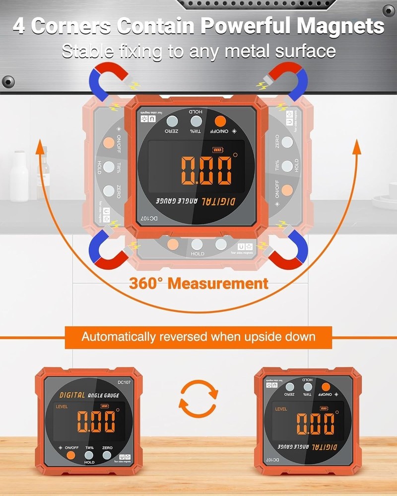 Magnetic Digital Angle Finder Cube with Dual Laser - Compact Leveling Tool