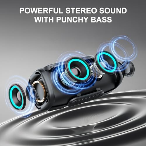 Bluetooth Speaker with Handle, BT5.4 Portable Wireless Speaker with Deep Black