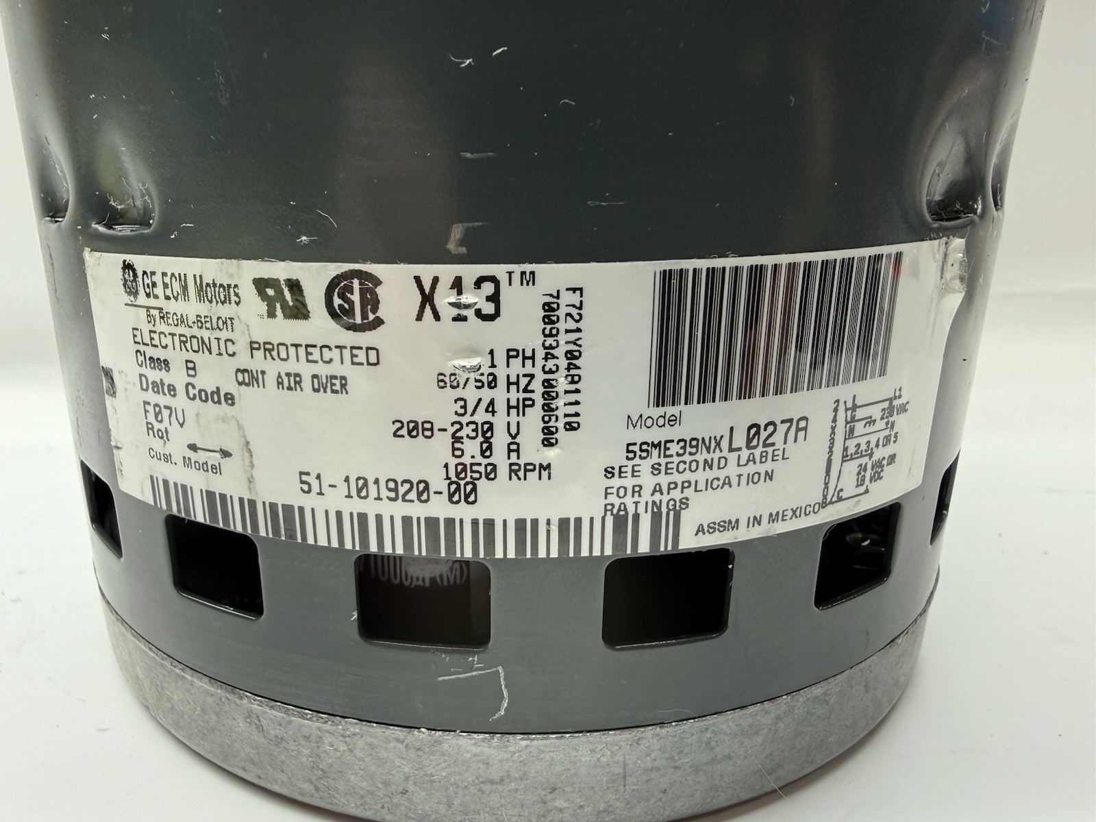 GE Genteq ECM X13 3/4HP Blower Motor 51-101920-01R-02 5SME39NXL027A 51-101920-00
