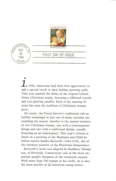 #2399 FD Program 25c Christmas Madonna Stamp