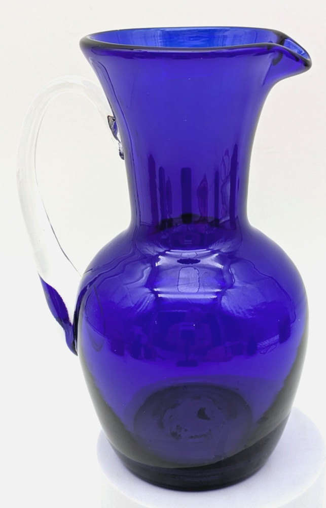 Cobalt Blue Pitcher Clear Applied Handle